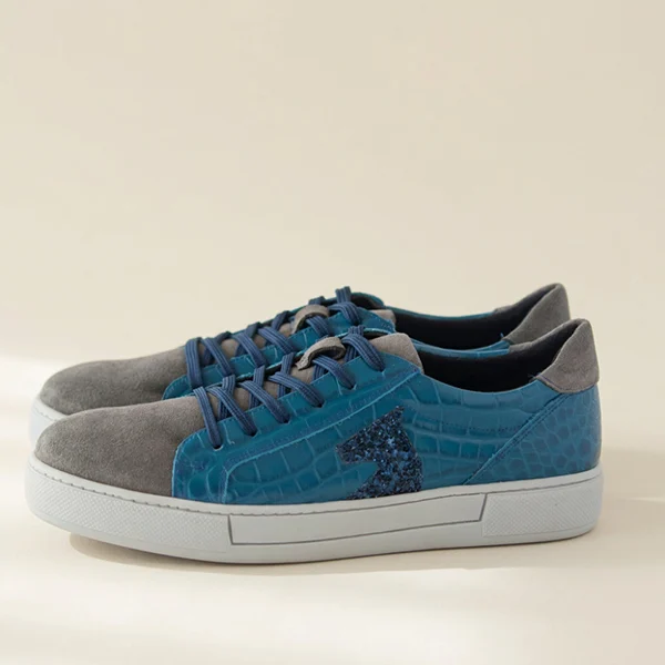 Γυναικεία Δερμάτινα Sneakers Blue - Croco