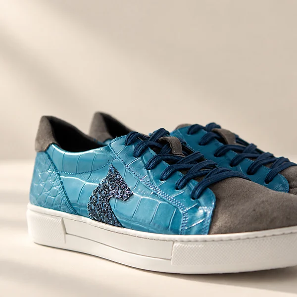 Γυναικεία Δερμάτινα Sneakers Blue - Croco