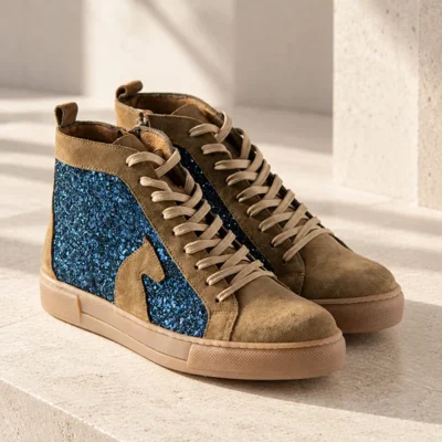 Γυναικεία Δερμάτινα Sneakers Boots Πούρο Glitteer