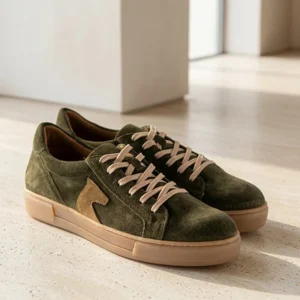 Γυναικεία Δερμάτινα Sneakers Λαδί - Suede