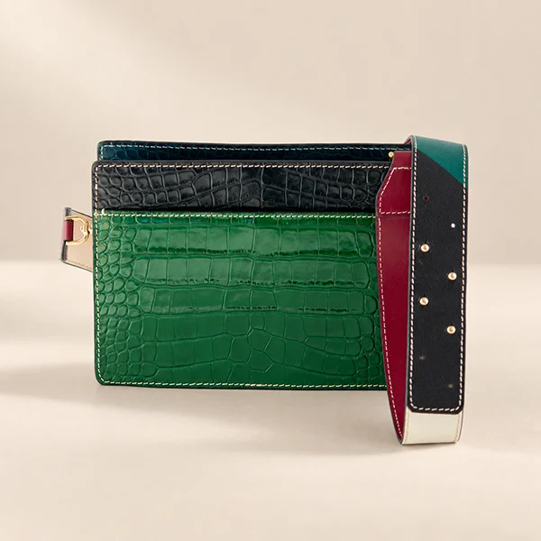 Γυναικεία Δερμάτινη Τσάντα Croco Green-Red