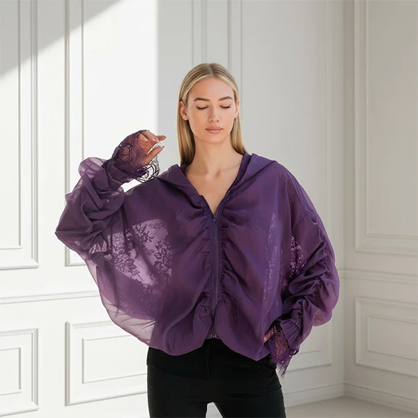 Μωβ Jacket με Δαντελένιες Λεπτομέρειες